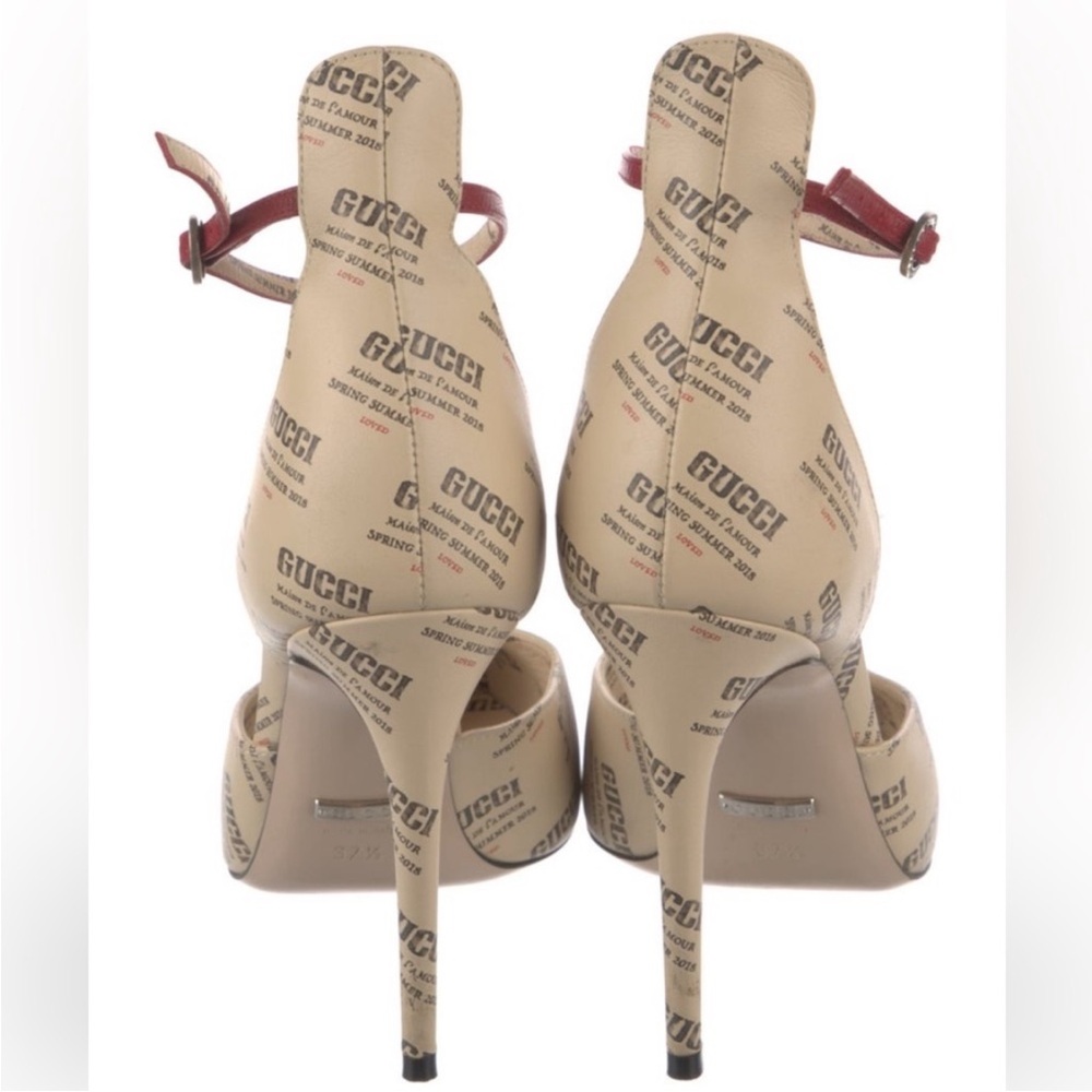 Gucci leather Beige and Red Logo Heels excellent condition size 7 - Picture 2 of 4